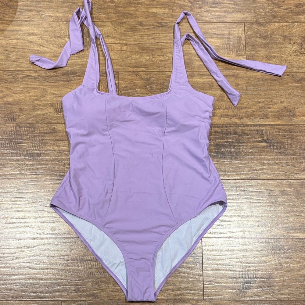 Lavender One Piece Swimsuit padded tie strap swim bathing suit size XL